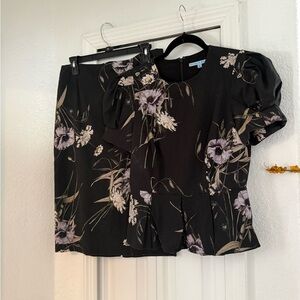 ANTONIO MELANI Black Skirt and Purple Floral Blouse Peplum